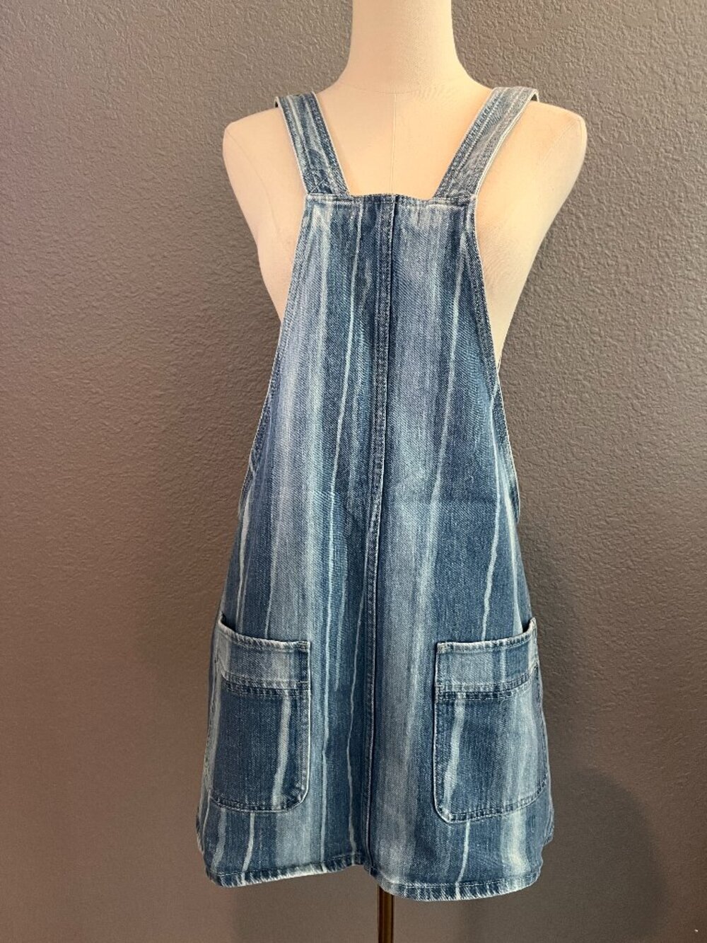We The Free Blue Denim Pinafore Mini Dress